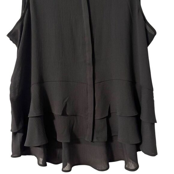 Simply Vera Vera Wang XXL black sleeveless collar hidden button front peplum tie - Picture 3 of 10